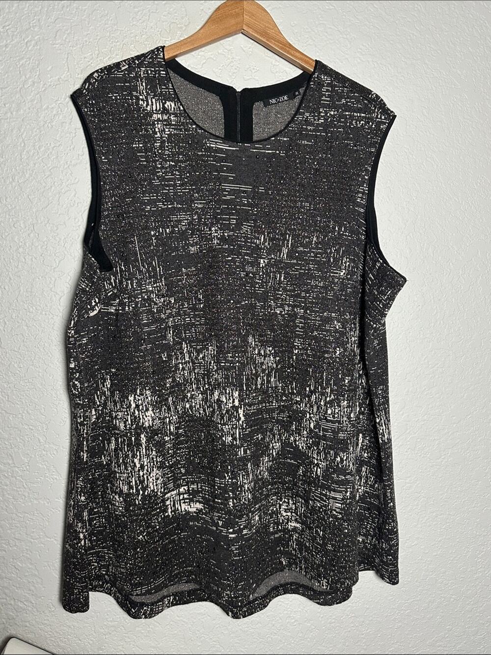 NEW NIC+ZOE Black Silver Metallic Sleeveless Top Cocktail Party Size 3X